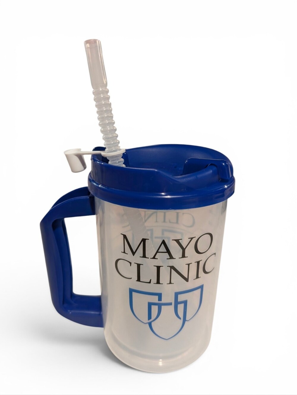 MAYO CLINIC 18oz Blue Travel Water Cup Lid Straw Mug